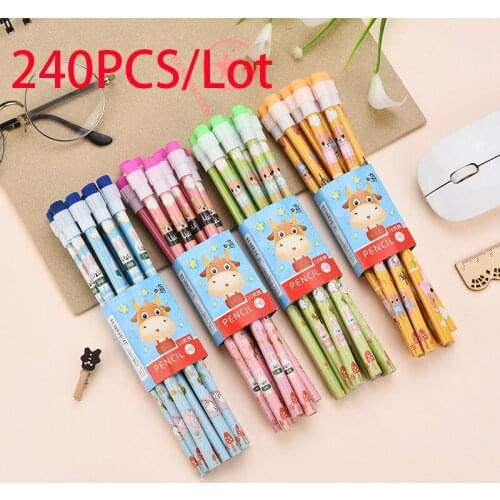 240Pcs/Lot HB Black Pencil With Rubber Writing Learn Pencil