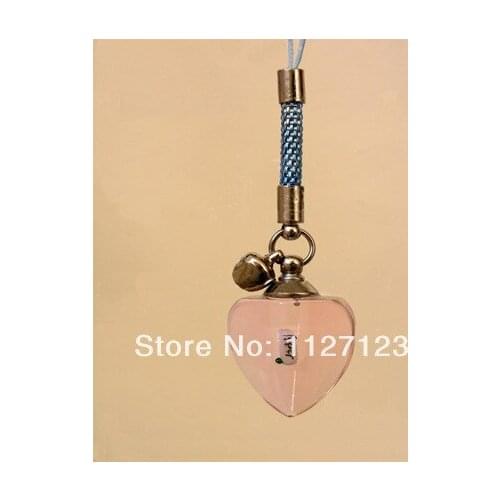 25pcs/lot pink Faceted heart Rice vials pendants rice vial pendant perfume empty glass bottle glass spray perfume bottle