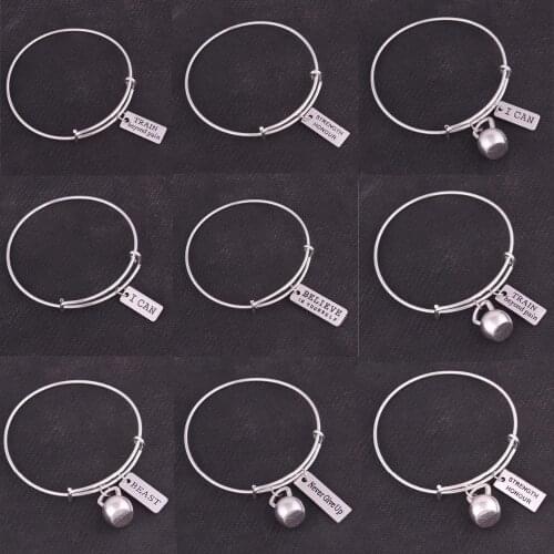 5PCS Fitness Kettle bell TRAIN beyond pain STRENGTH HONOUR I CAN BELIEVE IN YOURSELF Gym Bodybuilding charm adjustable Bangles