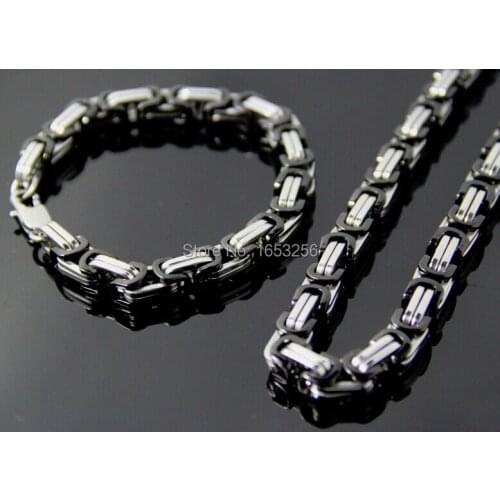 9mm Gold Tone Link Chain Necklace & Bracelet Set Stainless Steel wholesale Jewelry Friend Holiday Gifts New