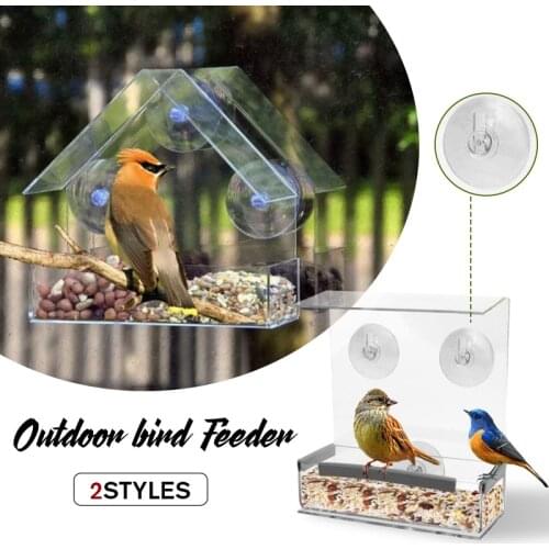 Acrylic Transparent Bird Feeder Window Viewing Bird Feeders Tray Birdhous Suction Cup Mount House Type Bird Feeder Garden Yard
