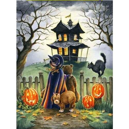 LaoJieYuan Diamond Painting Halloween Full Square Drill Cartoon Embroidery Cross Stitch Kit Pumpkin Rhinestone Picture Home Deco