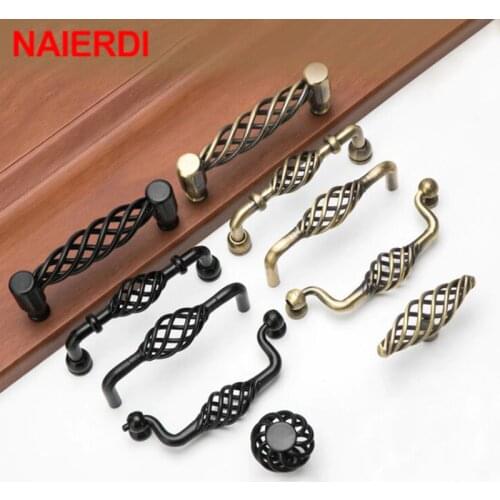 NAIERDI Antique Bronze Hollow Out Furniture Handles Birdcage Vintage Cabinet Handles Black Drawer Knobs Wardrobe Door Pullers