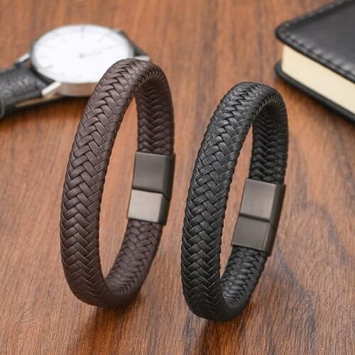 Punk Classic Bracelet 16 Strands Woven Genuine Leather Bracelet Mens Jewelry Design Stainless Steel Magnetic Clasp Rope Jewelry