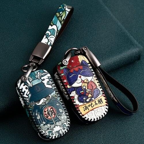 Genuine Leather Car Key Case for JEEP Renegade Compass Patriot Grand Cherokee Wrangler Liberty Remote Cover Chain Accessories