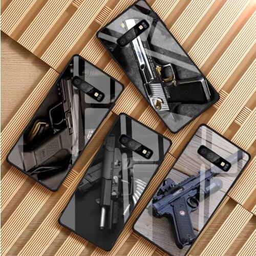 Pistol Tempered Glass Phone Case For Samsung Galaxy S8 S9 S10 S20 PLUS J6 J8 2018 NOTE 8 9 10 Cover Shell