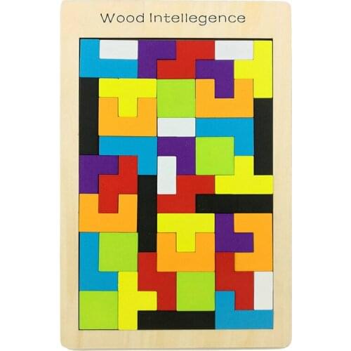 Baby Wooden Tetris Puzzles Toys Colorful Tangram Jigsaw Puzzle Board wood Kids Children Magination Intellectual Educational Toys