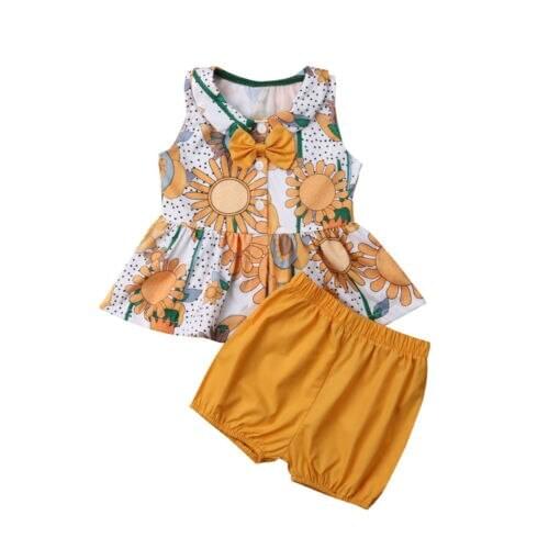 2019 Brand Summer Fashion Girls Two-Piece Yellow Sleeveless Top and Pants Kids Set Size 0-3Y