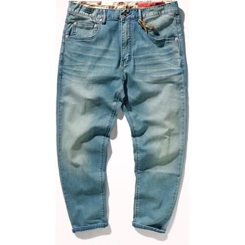 2021 Spring Summer New Thin Stretch Jeans Mens Fashion Light Blue Nostalgic Washed Retro Slim Brand Casual Denim Pencil Pants