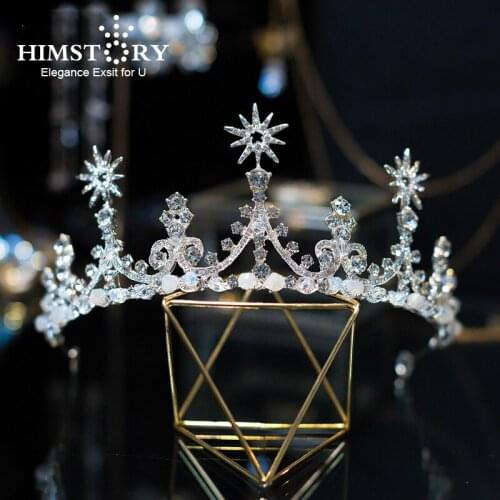 Himstory Elegance Princess Full Cubic Zircon Crowns Tiaras Star Wedding Bridal Hair Accessories CZ Hair Jewelry Accessories