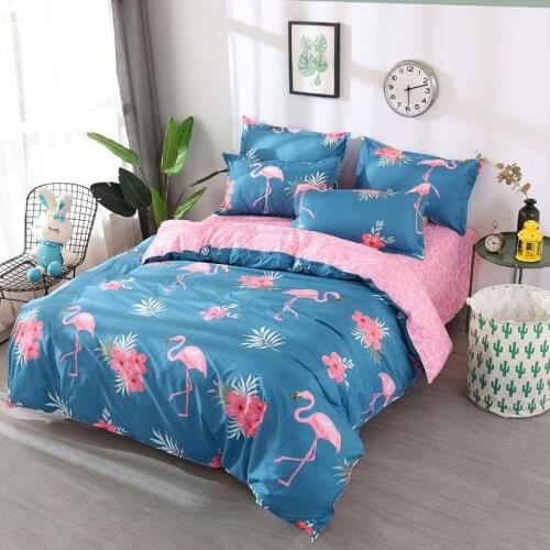 J Flamingo Plant 4pcs Girl Boy Kid Bed Cover Set Duvet Cover Adult Child Bed Sheets and Pillowcases Comforter Bedding Set 61003
