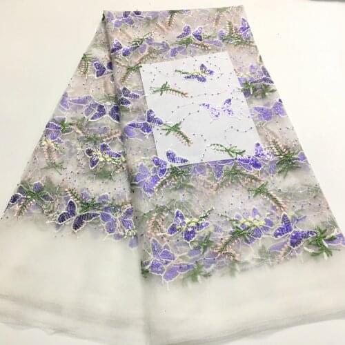 Latest Nigerian Lace Fabrics High Quality African Laces Fabric for Wedding Dress Butterfly French Tulle Lace with Sequins M45211