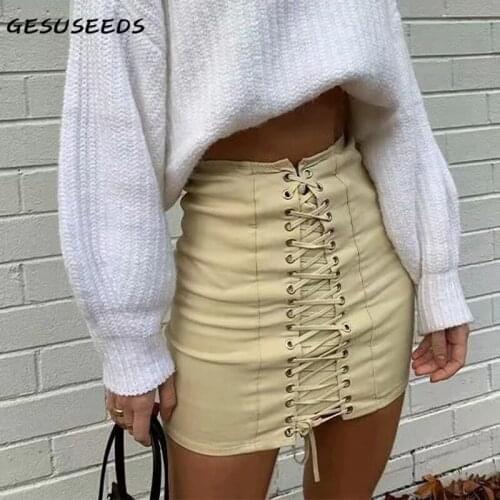 Summer mini skirt women vintage skirts black sexy skirt casual high waisted skirts fashion bandage skirt solid streetwear khaki