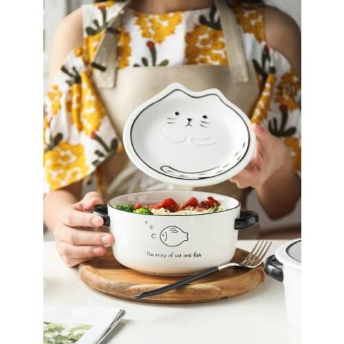 Lovely ceramic instant bowl large rice bowl tableware and chopsticks set noodle bowl in student dormitory bowl set soup bowls