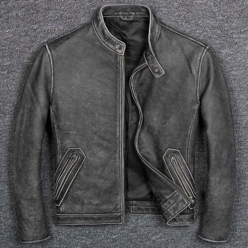 Real 200% Leather Coat Men Autumn Winter Clothes Streetwear Genuine Cow Leather Jacket Mens Fit Moto Biker Coats 77992