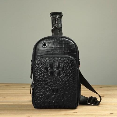 Crocodile Pattern Men Chest bag Cowhide Leather Messenger bag USB Hole Day Back Pack Shoulder Bag Casual Travel Crossbody Bags