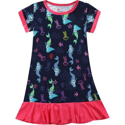 New Design Cartoon Printing Child Party Dresses Casual Pajamas Gowns for Girls Baby Nightwears Sleepwears Kids Printed Clothes