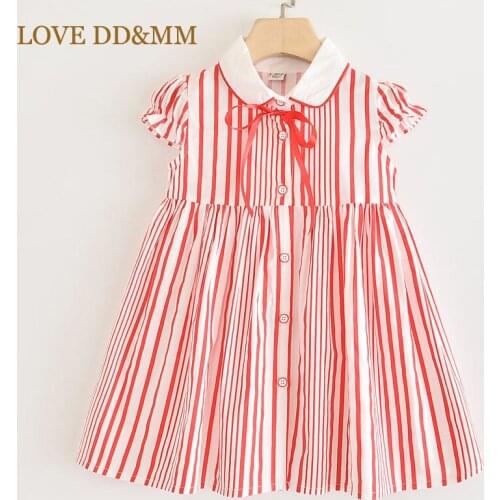Girls Clothing Dresses 2021 Girl Fashion Lapel Vertical Striped Short-sleeved Dress For Girl 3-8 Years