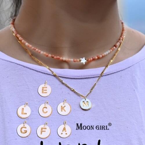 2pcs/Lot Stainless Steel Chains Initial Necklace for Women Natural Stone Beads Star Choker Shell Letter Pendant Jewelry