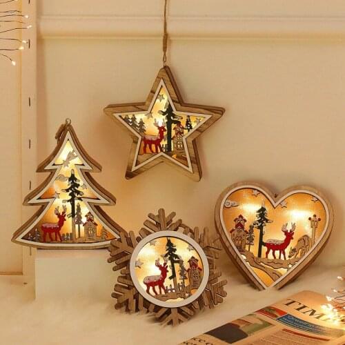 Holiday Lighting Christmas Tree Led Lights Decoration Outdoor Battery Operated Wooden Light Snowflake Home Decor Hanging Lamp