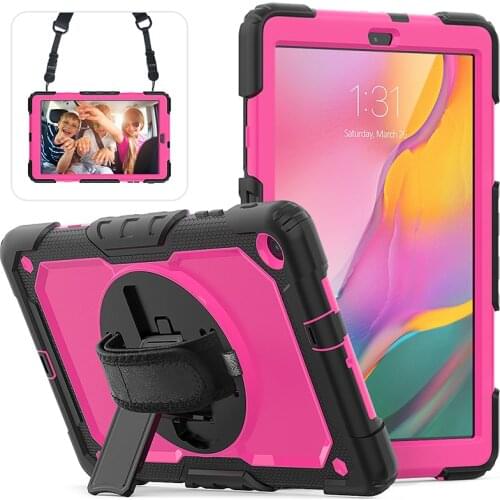 Shockproof Silicone Hybrid Case Back Cover with Nylon Shoulder Wrist Strap for Samsung Galaxy Tab A 10.1 2019 T510 T515+Stylus