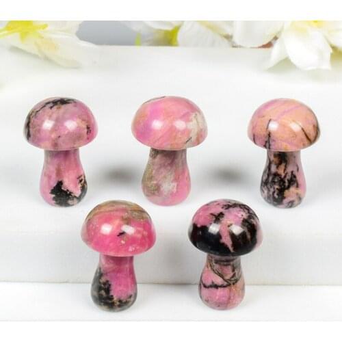 Rhodonite Carved Mini Mushroom Statue Hand Polished Healing Decor Crystal Stone Trinket Figurine Room Fountain Garden Ornament