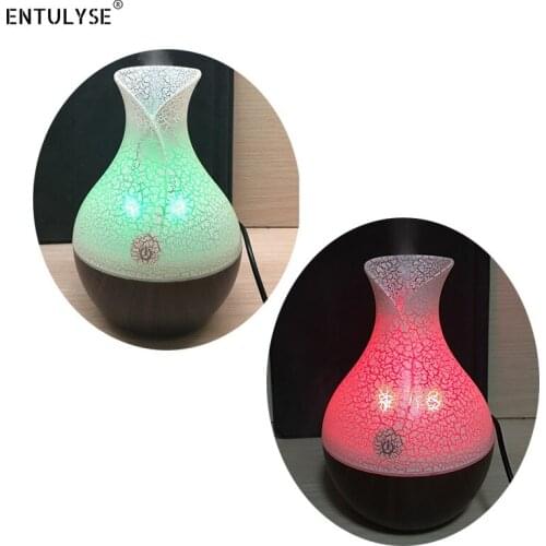 Colorful warm led light flower vase essential oil wood grain ultrasonic cool mist aroma humidifier Usb electric air diffuser