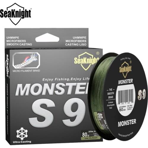 SeaKnight Monster S9 300M PE Fishing Line 20 30 40 80 100LB 9 Strand Reverse Spiral Tech Multifilament Strong Fishing Line