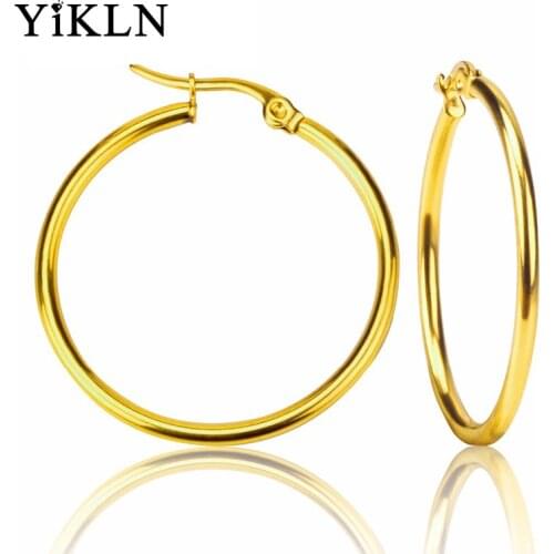 YiKLN OL Style Fashion Hoop Earrings Stainless Steel 4 Colors Circle Earring For Women Girl Jewelry Pendientes YE18110