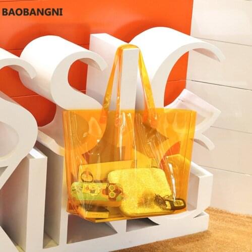 Casual Totes Women PVC Handbags Transparent Beach Bags Summer High Capacity Shopping Bags Ladies Shoulder Bag Open Handbag