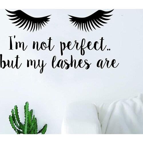 Vinyl Art Deco Eyelashes Eyelash Makeup Decal I Am Not Perfect But My Eyelashes Are Quotes Wall Stickers Bedroom Decor