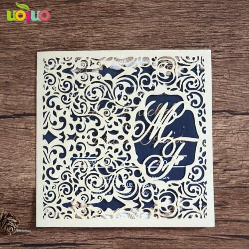Vintage lace design folded wedding invitation cards 50sets/lot laser cut invitation cards with Free logo on invitaiton cards