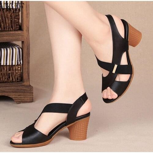 Women Ankle Strap Sandals Peep Toe High Heels 2021 Rome Summer Womens Thick Heel Comfortable Shoes Ladies Fashion PU Footwear
