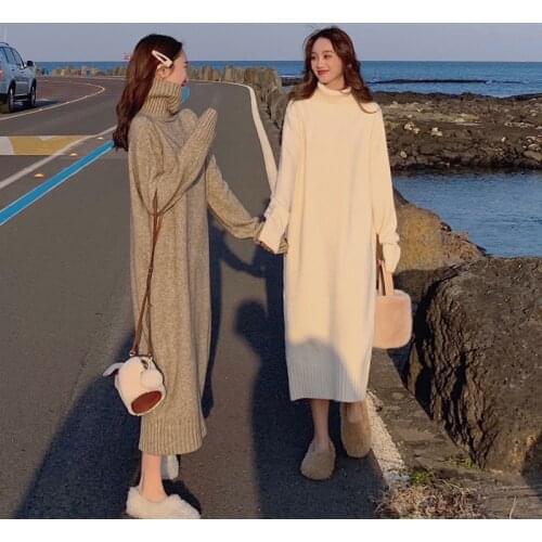 Women Long Sweater Dress Winter Knitted Loose Sweater Maxi Dresses Plus Size