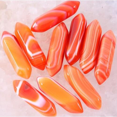 8x32MM Natural Stones Orange red Veins Onyx Hexagonal Healing Pointed Reiki Chakra No Drilling Hole Beads Fit Pendant 5Pcs K374