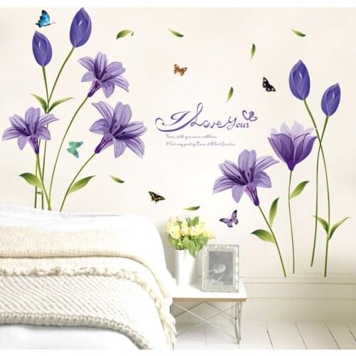 Watercolor Purple lily wall sticker PVC Material DIY wall decals For Living room bedroom sofa background wall decor sticker