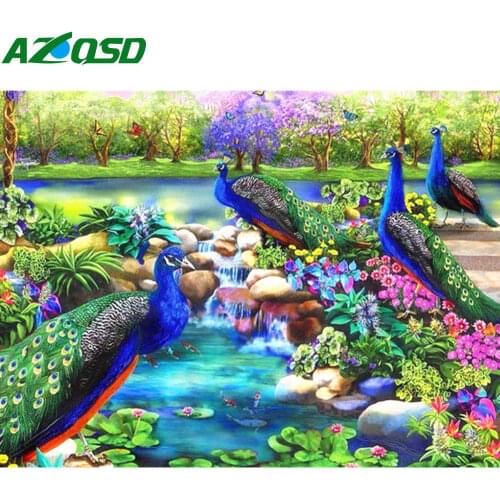 AZQSD Full Drill Diamond Painting Peacock Cross Stitch Diamond Embroidery Animal Handmade Rhinestones Gift Home Decor