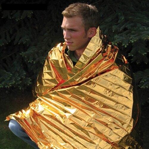 Emergency portable multifunctional outdoor insulation blanket gold and silver color face lifesaving blanket survival sunscreen
