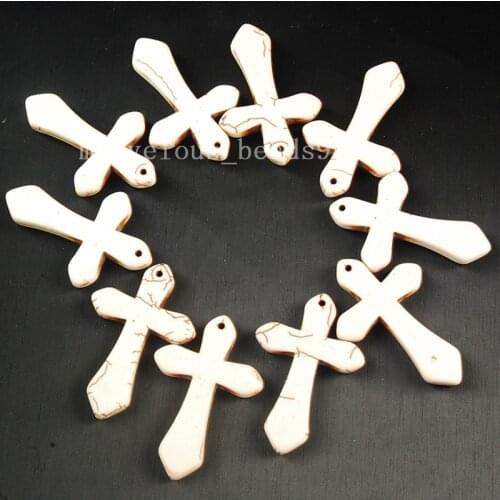 Free shipping Fashion Jewelry Wholesale 10pcs White howlite Cross Pendant Bead MC3586