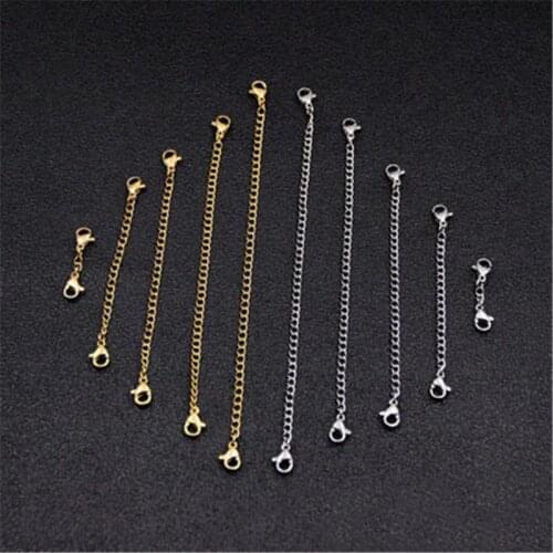 5pcs Metal Stainless Steel Extender Chains With Lobster Clasps Gold Color Necklace Extension Chain For Diy Jewelry Accessories
