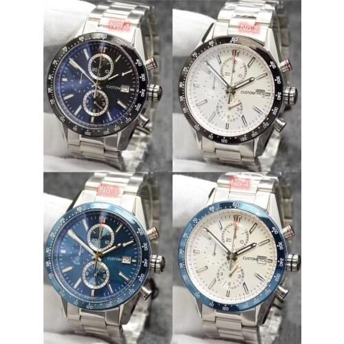 Classic New Men Silver Brown Leather Stainless Steel Chronograph Watch Gulf Racing Sapphire Special Edition Watch Stopwatch