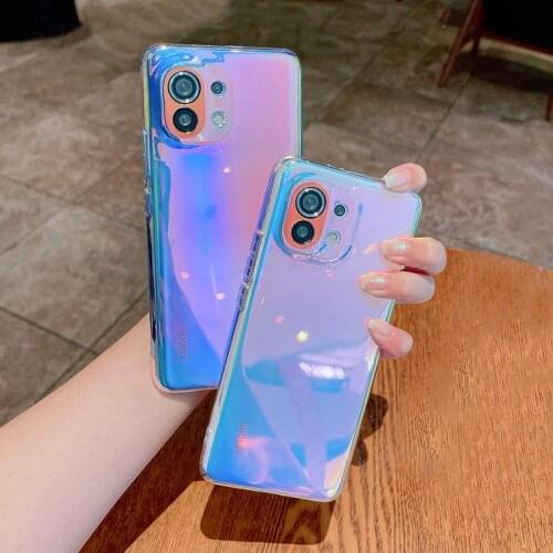 Colorful Laser Rainbow Phone Case For Redmi Note 9 10 Pro 10S 9S Xiaomi Mi 11 Lite F3 Pro Discolored Gradient Soft Clear Cover