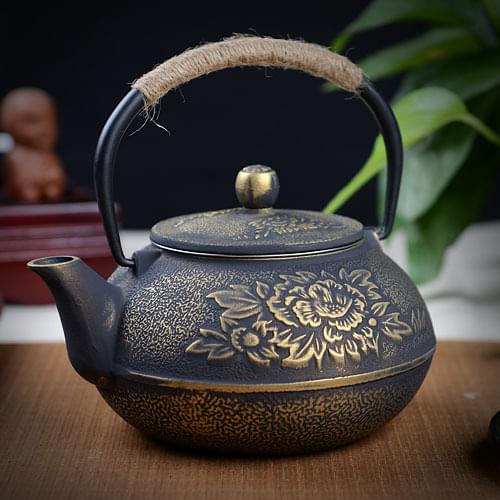 Cast iron pot uncoated iron teapot southern Japan, Japanese pig iron kettle pot Peony 900ml Free shippig