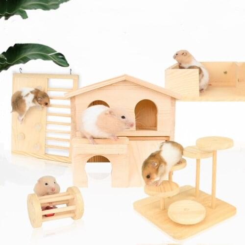 Wood Hamster Toys Hamster Cage Landscaping Supplies Hamster Maze Dwarf Rat Golden Bear Ladder Small Pet Toys Hamster Accessories