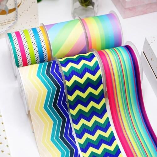 DIY Cartoon Stripes And Grids Printed Grosgrain Ribbon For Craft Supplies Sewing Accessories 5 Yards. 14611