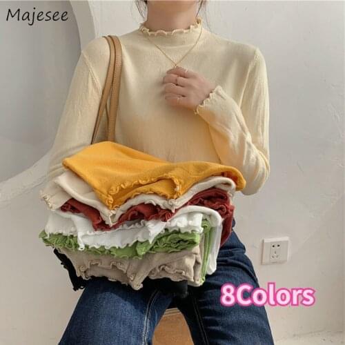 Long Sleeve T-shirts Women Basic Tshirts Wood-ears Slim Thin Friendly Skin Casual All-match Female Tops Newly Tide Korean-Style