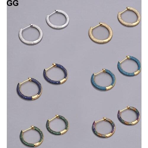 GuaiGuai Jewelry Multi Color Cubic Zirconia CZ Pave Round Shape Big Hoop Earrings For Women