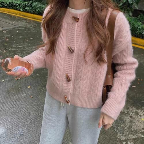 Women Cardigan Straight O-neck Solid Button Outwear Warm Spring Elegant All Match Harajuku Knitted Cropped Sweaters Female Chic