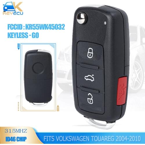 Keyecu Keyless Go Function Replacement Flip Remote Car Key Fob 3 Button 315MHz/433MHz ID46 for VW-Volkswagen Touareg 2002-2010