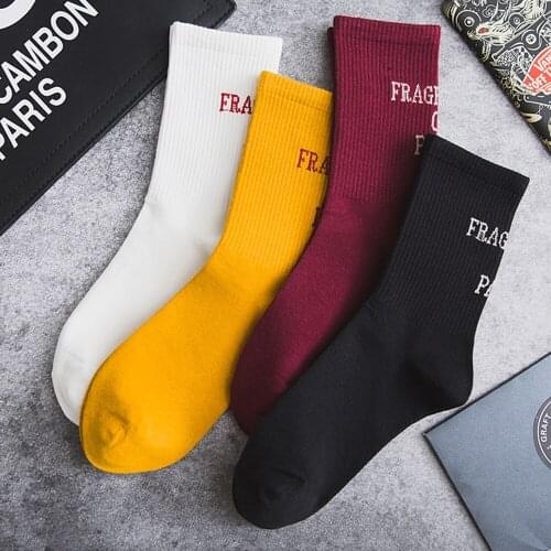 Men Women Cotton Spring Socks Paris Letters Lovers Character Crew High Sport European Street Skateboard Casual